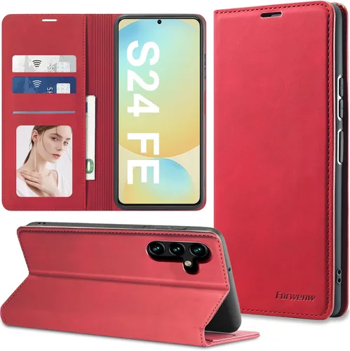 Miniatura 46 de Funda de piel con tapa para Samsung Galaxy Z Flip 3, con protección de bisagra, delgada y magnética tipo cartera [1 tarjetero], funda protectora a