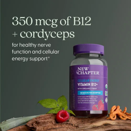 Miniatura 3 de New Chapter® Gomitas orgánicas de vitamina B12+ - 47% menos de azúcar§, USDA Organic Vegan B12, dos gomitas diarias para apoyo de energía celular