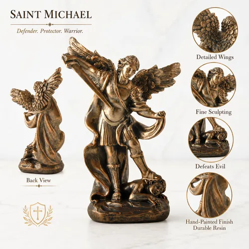 Miniatura 5 de Estatua de San Miguel Arcángel - El Gran Protector Santo Arcángel Miguel Derrotó al Dragón Malvado, Escultura de Ángel de Batalla Coleccionable