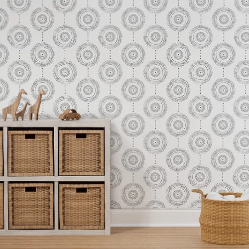 Miniatura 7 de Spoonflower Removable Wallpaper Swatch - Boho Geometric Watercolor Black Stone Circles Abstract Neutral Custom Pre-Pasted Wallpaper