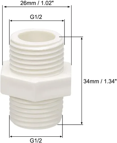 Miniatura 2 de uxcell Tubería de PVC accesorio hexagonal pezón G1/2 X G1/2 conector adaptador de rosca macho 10 unids