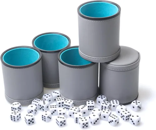 Miniatura 8 de Paquete de 5 Copas Agitadoras de Dados de Cuero PU Forradas de Fieltro de Terciopelo con 30 Dados de Puntos para Bar Fiesta Juegos de Dados Yahtzee