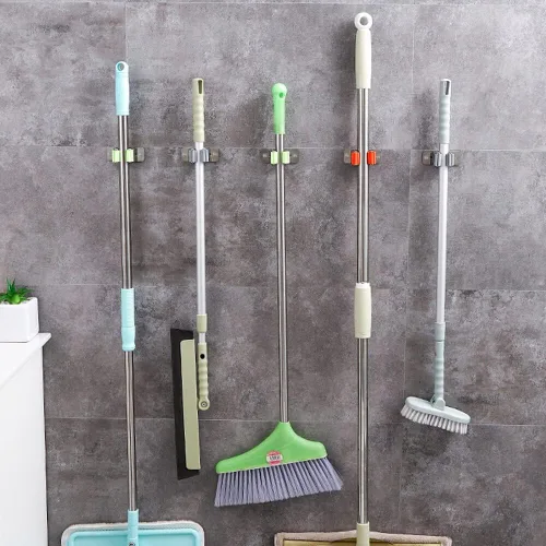 Miniatura 6 de Soporte para escobas de montaje en pared, soporte para trapeador montado en la pared, colgador de escoba de acero inoxidable, estante