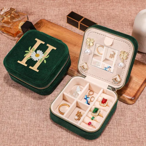 Miniatura 3 de GSPY Joyero de viaje, joyero de terciopelo con inicial, regalos personalizados para mujeres, joyero de viaje pequeño, organizador de joyas, regalos