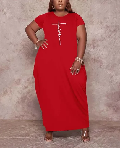Miniatura 6 de Fooullaide Vestido casual de talla grande para mujer, de verano, manga corta, cuello en V, suelto, de gran tamaño, vestidos largos con bolsillo