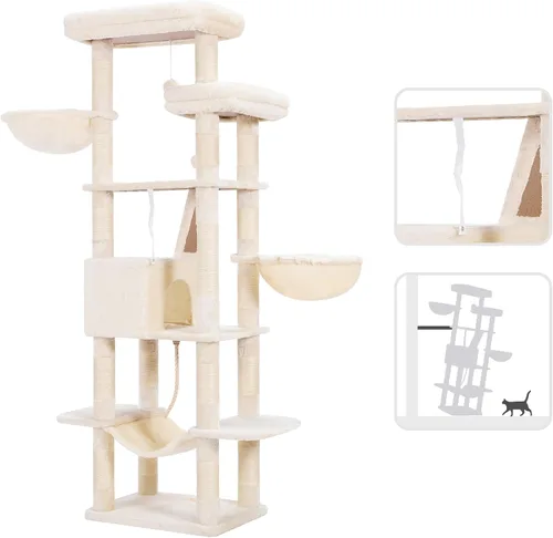 Miniatura 5 de Heybly Árbol para Gatos, Torre para Gatos Multinivel de 68 Pulgadas para Gatos de Interior, Condominio para Gatos con 2 Perchas de Felpa Ensanchadas