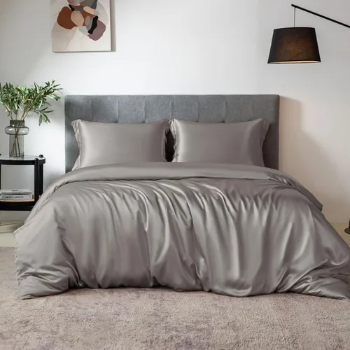 Miniatura 17 de THXSILK Juego de funda de edredón de seda de 4 piezas, sábanas de seda, juegos de cama de lujo, ultra suave, lavable a máquina, duradera, 100% seda