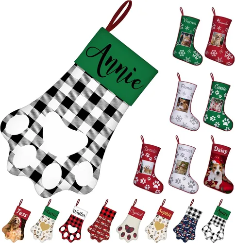 Miniatura 17 de Medias de Navidad de raza de perro personalizadas con texto de nombre, regalos de decoración de calcetines de Navidad personalizados para perros