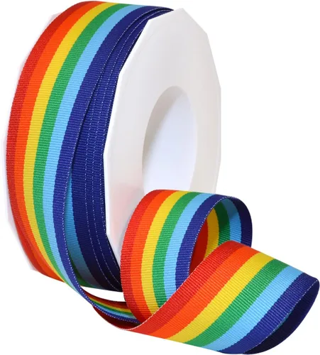 Miniatura 5 de Morex Ribbon Cinta decorativa a rayas de grogrén de poliéster, arco iris, 5/8 pulgadas