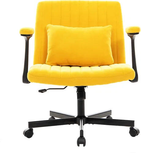 Miniatura 3 de Silla de oficina de terciopelo con patas cruzadas con ruedas y brazos abatibles ajustables, silla de asiento ancha giratoria para oficina en casa