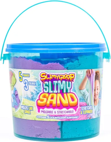 Miniatura 2 de SLIMYSAND - Cubo de 5 libras de arena fina en 3 colores (azul, verde, morado) - Juego de arena de algodón y caramelo con 3 moldes y cubo