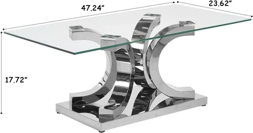 Miniatura 106 de Mesa de centro de cristal de lujo, mesa de centro de sofá de 47 pulgadas con marco de acero inoxidable dorado y parte superior de vidrio negro, mesa