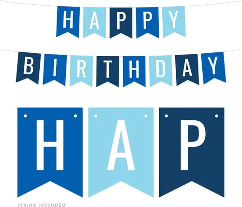 Miniatura 20 de Andaz Press Banderín colgante para decoración de fiesta, aguamarina, espuma de mar, verde menta, azul marino, feliz cumpleaños, paquete de 1