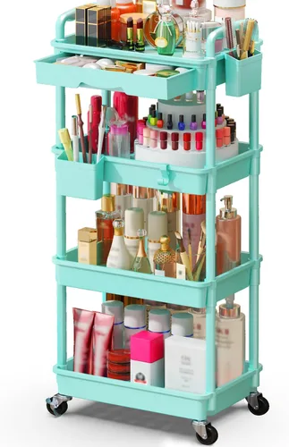 Miniatura 10 de SUNALLY Organizador de Carrito de Maquillaje con Cajones, Organizadores de Cuidado de la Piel de Piso Organizador de Almacenamiento de Tocador