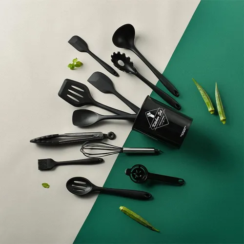 Miniatura 8 de Pranski Juego de utensilios de cocina, 12 piezas, utensilios de cocina de silicona, aptos para lavavajillas, 392 °F, resistente al calor, juego