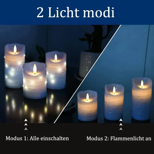 Miniatura 4 de danip Vela LED sin llama azul cielo con cuerda de luz de estrellas integrada, 3 velas LED, control remoto de 11 teclas, función de temporizador