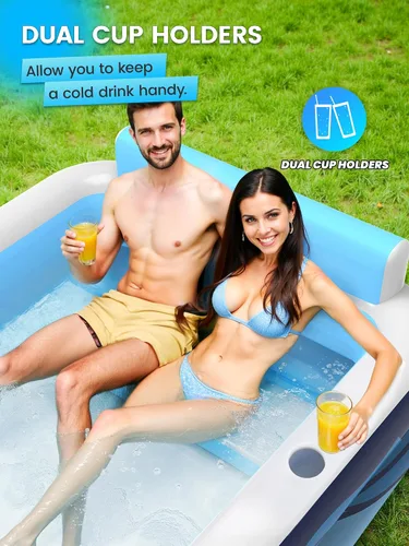 Miniatura 4 de VISTOP Piscina inflable para adultos o niños con asientos/portavasos, grandes y gruesos, piscina fresca para la familia, piscina de agua inflable