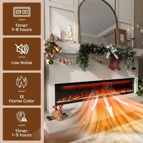 Miniatura 5 de Clihome Calentador eléctrico de chimenea de 74 pulgadas con chimenea LED Wi-Fi para montaje en pared/chimenea eléctrica empotrada con cristales