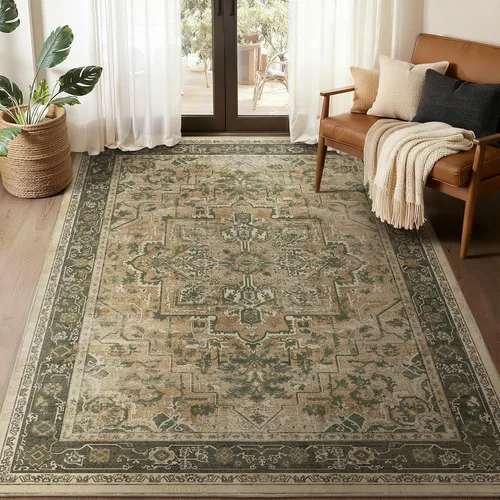Miniatura 39 de Alfombra de pasillo profundo azul 2x8, alfombra de pasillo lavable antideslizante para entrada interior, alfombra de medallón vintage de 0.27