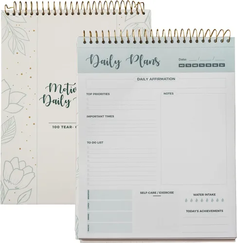 Agenda diaria con espiral, 100 hojas sin fecha, bloc de notas de escritorio, calendario motivacional, organizador, rastreador de productividad,