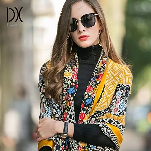 Miniatura 5 de DANA XU 100% pura lana merino extra grande pashmina cachemira bufanda chal y envoltura para mujeres invierno manta floral de gran
