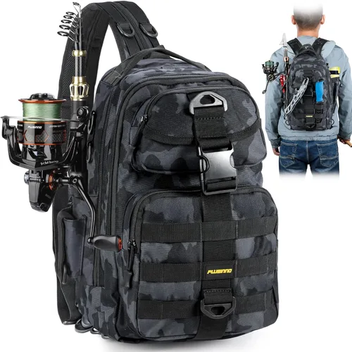 Miniatura 13 de PLUSINNO Bolsa Impermeable Tipo Bandolera para Aparejos de Pesca con Cajas de Aparejos y Portacañas, Regalos para Hombres con Señuelos, Alicates