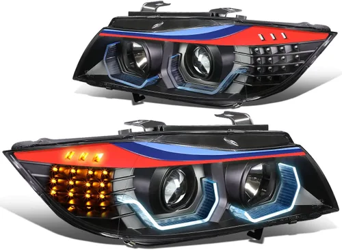 Miniatura 15 de DNA MOTORING HL-3D-E9005-BK - Faros delanteros negros con anillo de halo 3D, haz alto y bajo, con señales de giro ámbar, compatibles con BMW 323i