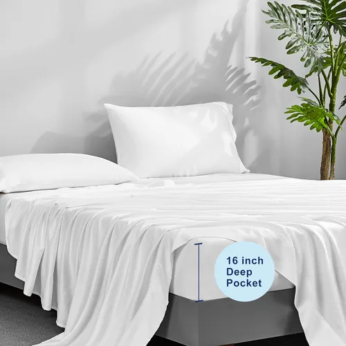 Miniatura 4 de ACCURATEX Sábanas refrescantes tamaño Queen – Viscosa hecha de bambú, juego de sábanas frescas y sedosas de lujo para cama tamaño Queen, sábanas