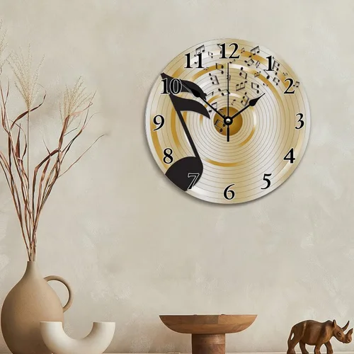 Miniatura 2 de ArogGeld Reloj de pared con notas musicales, reloj de pared redondo silencioso de madera, funciona con pilas, reloj colgante decorativo para Clave