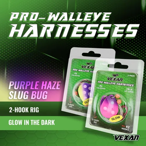 Miniatura 2 de Vexan Glow Walleye Spinner Rig - Live Bait Fishing Rig for Walleye with UV Glow Beads, #4 Colorado Spinning Plates, #2 Red J-Hook Setup, 48” Mono