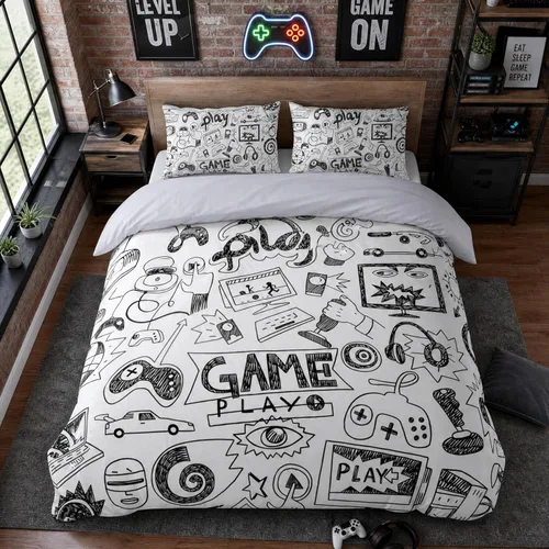 Miniatura 2 de Juegos de Edredón Gaming para Niños Adolescentes Tamaño Twin, Juego de Ropa de Cama de Videojuegos para Niños Estilo Boceto Diseño Atlético