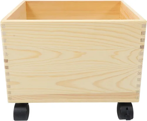 Cabilock Caja de almacenamiento de madera con tapa y ruedas, organizador portátil de artículos diversos, contenedor de almacenamiento para el hogar