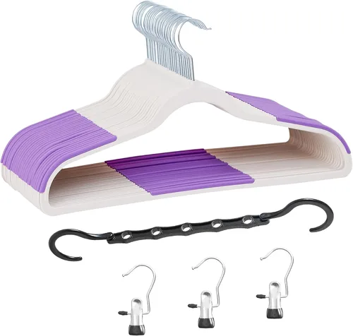 Miniatura 27 de VECELO Paquete de 25 perchas de ropa, colgador de plástico antideslizante, gancho giratorio de 360° y ahorro de espacio para armario de dormitorio