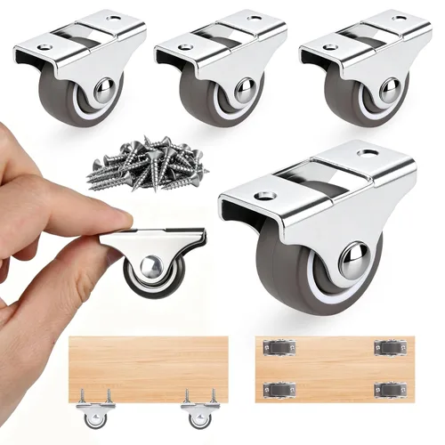 Miniatura 8 de Juego de 4 ruedas rígidas pequeñas de 1 pulgada de goma silenciosa de perfil bajo No Floor Marks, Soft, Load 100 Lbs, Mini Fixed Drawer Rollers