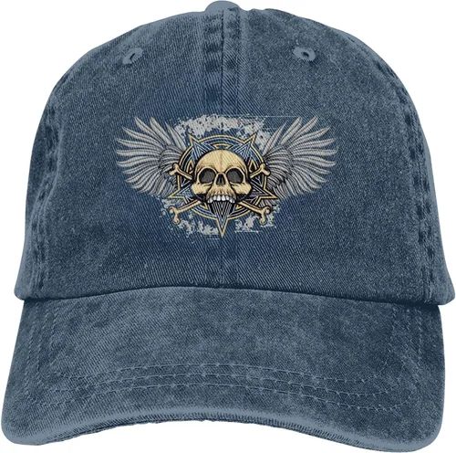 Miniatura 9 de Cowboy Hat Trendy Hats for Man and Women Djustable Four Season Outdoor Baseball Cap of Hell Skull with Angel Navy Blue