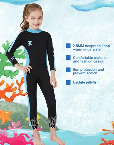 Miniatura 3 de DIVE & SAIL Traje de neopreno de 0.098 in para niños, manga larga, protección UV, traje de baño térmico