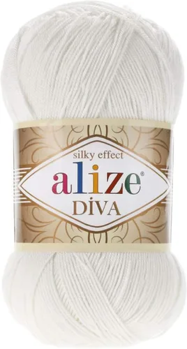 Miniatura 30 de Alize Diva Silk Effect 100% hilo acrílico de microfibra, 1 madejas de bola de 3.53 oz 383yds color (1 - crema)