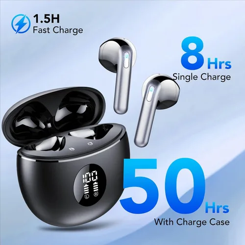 Miniatura 3 de Auriculares inalámbricos, auriculares Bluetooth 5.4, pantalla LED de 50 horas de reproducción, auriculares de graves profundos con 4 micrófonos ENC
