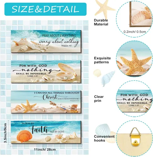 Miniatura 2 de Maitys 4 piezas de decoración de pared cristiana para el día del padre, temática de playa, océano, inspirador, versículos de la Biblia, letrero