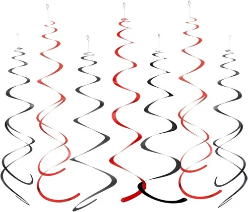 MOWO Decoración Colgante de Remolino de Papel Metalizado Negro y Rojo para Cumpleaños Graduación Boda Año Nuevo Halloween Suministros de Fiesta,