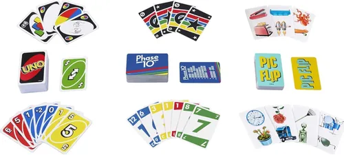Miniatura 3 de Mattel Games UNO, Phase 10 and Pic Flip Bundle, 3 juegos de cartas Mattel en lata de almacenamiento decorativa, para niños, familia y adultos, 7