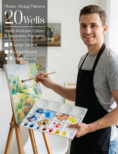 Miniatura 3 de DUGATO Bandejas grandes de paleta de pintura (paquete de 2, 10 x 13) – Paletas de mezcla de plástico de 20 pocillos para pinturas acrílicas, óleo