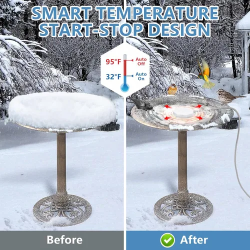 Miniatura 3 de Calentador de baño para pájaros de 80 W para exteriores en invierno, control termostático, apagado automático, descongelador, calentador de agua