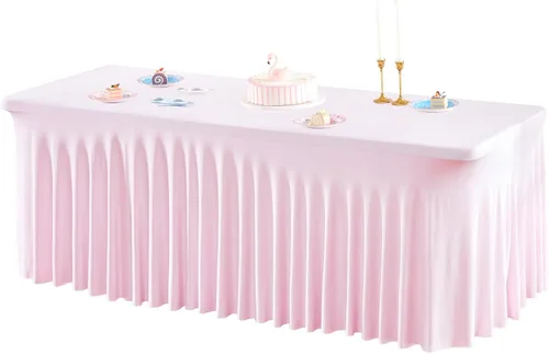 Miniatura 39 de Paquete de 1 manteles azul bebé para mesas rectangulares de 4 pies, cubiertas de mesa de spandex elástico de una pieza resistentes a las arrugas