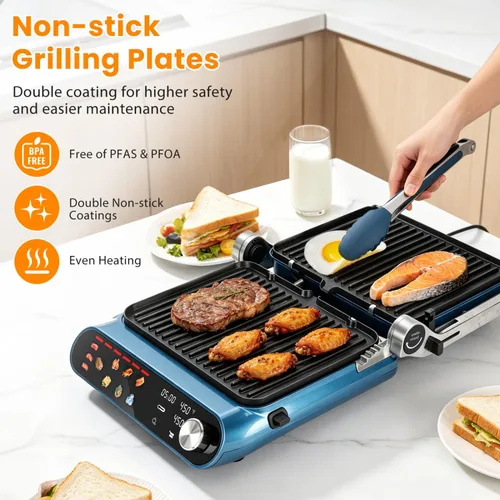Miniatura 7 de Taylor Swoden Sandwichera Panini Press 10 en 1, parrilla eléctrica de interior de 1600 W con placas antiadherentes de doble cara, pantalla táctil