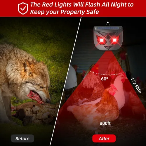 Miniatura 4 de Repelente solar de animales actualizado 2025 para exteriores, disuasorio de coyote para patio, luces disuasorias nocturnas efectivas para ojos