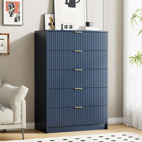 Miniatura 8 de Furniway Cómoda Beige para Dormitorio, Cómoda Moderna con 6 Cajones y Deslizadores Suaves, Cómoda Ancha con Manijas Doradas para Dormitorio, Sala