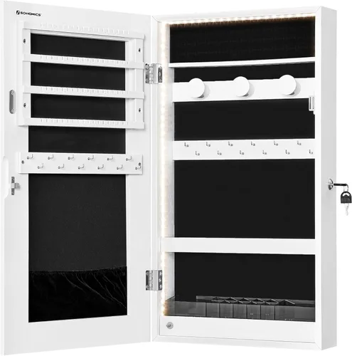 Miniatura 10 de SONGMICS Armario de joyería con espejo con luces LED integradas, organizador de almacenamiento de joyas montado en la pared o en la puerta, 3.8 x