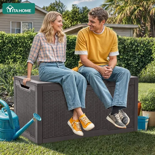 Miniatura 3 de YITAHOME Caja grande de resina de 100 galones, cajas de almacenamiento al aire libre para muebles de patio, cojines de exterior, herramientas