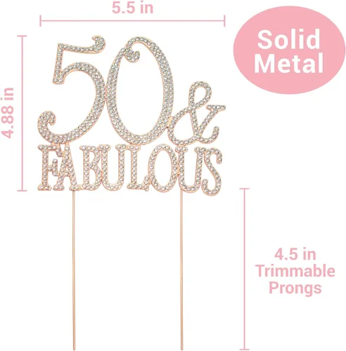 Miniatura 4 de Decoración de 50 tartas – Metal de oro rosa de alta calidad – 50 y fabuloso – Decoración brillante de diamantes de imitación para fiesta
